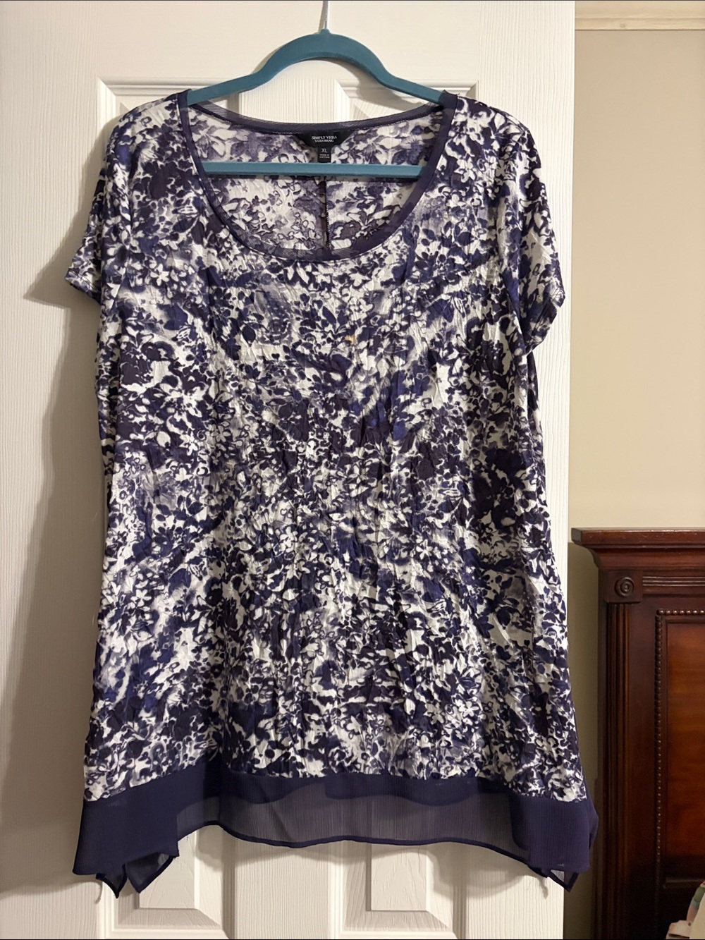 St. John Collection Navy and White Floral Short Sleeve Tunic